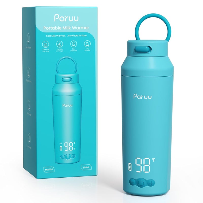Paruu Portable Bottle Warmer for Travel, Easy-Clean Wide Mouth, Portable Milk Warmer with Fast Heating for Night Feeding, 7-Temp Control, Large 12oz Capacity, Ideal Gifts for New Parents, Blue - Image 1